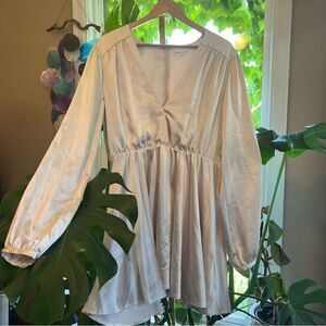 Lovers + Friends Cream Satin V-neck Dress